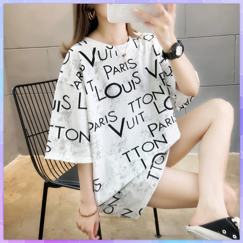 Cartoon Short-sleeved T-shirt Women's Tee Shirt Plus Size Blusas 2021 Summer Loose Long Shirt Letter Top women's clothing 2021