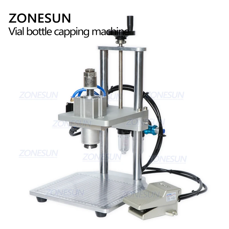 ZONESUN Pneumatic Oral Capping Machine Liquid Penicillin Antibiotic Injectable Bottle Capper Aluminum Plastic Glass Vial Crimper