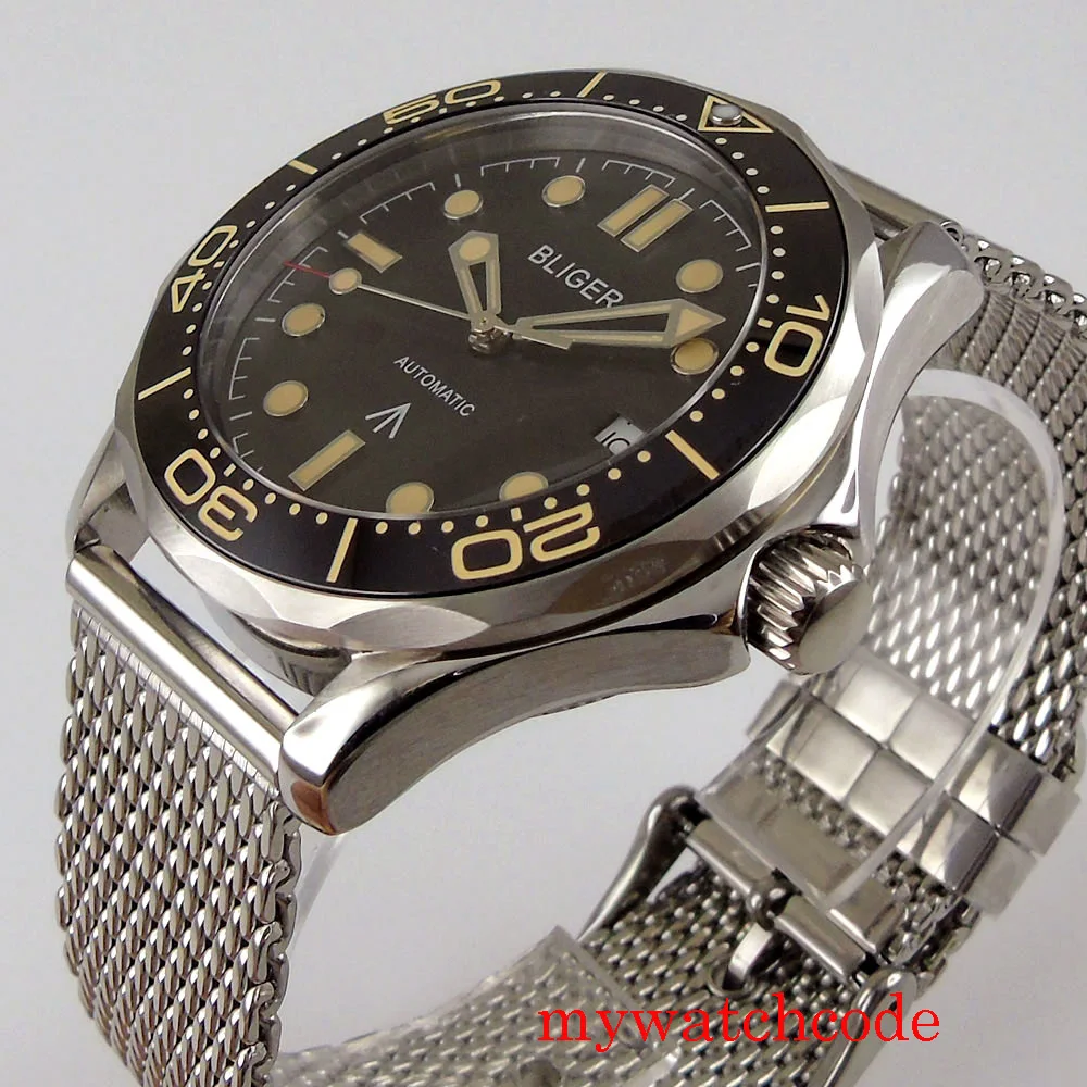BLIGER – montre-bracelet automatique pour hommes, 41mm, NH35 MIYOTA 8215, verre de saphir, indicateur de Date, bracelet en acier inoxydable