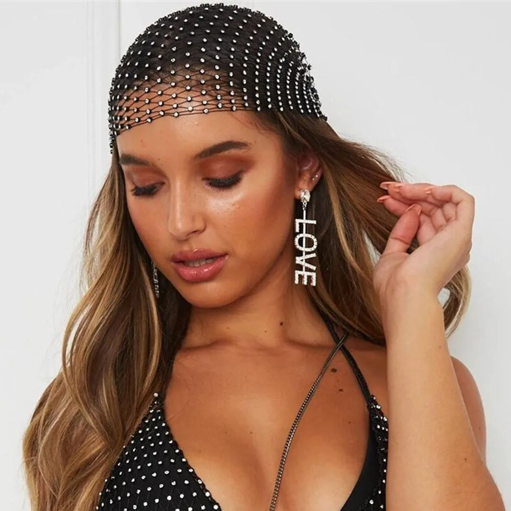 

Women Bling Rhinestone Head Scarf Turban Hat Headband Crystal Mesh Cap Hair Snood Nets Headpiece Headwear Accessorie S1084