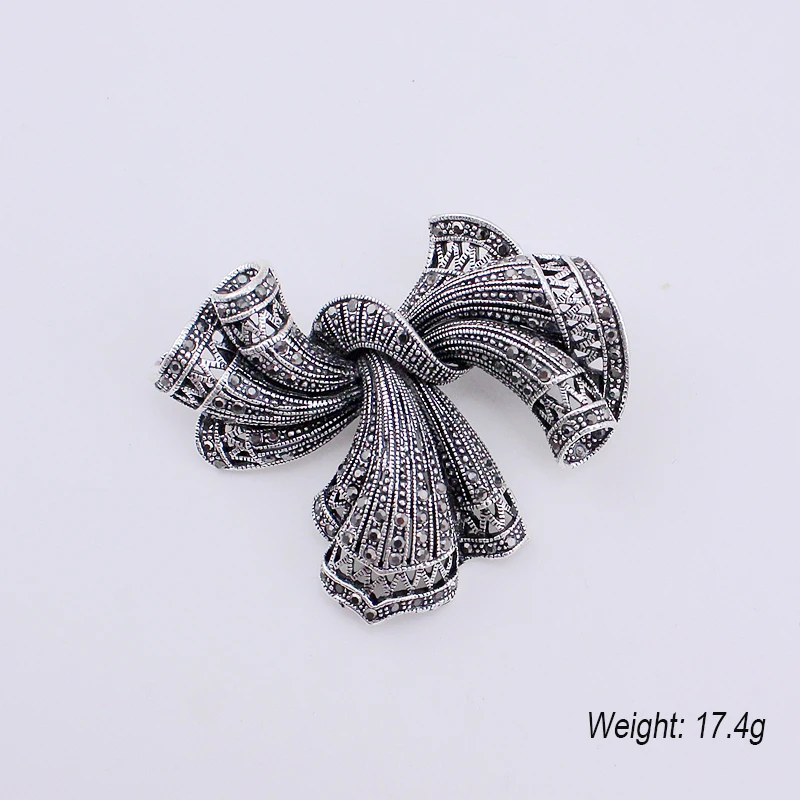 TANGTANG Antique Brooch Vintage Knot Black Rhinestone Brooch For Men Women Elegant Retro Jewelry Pin Bow Classic New Brooches