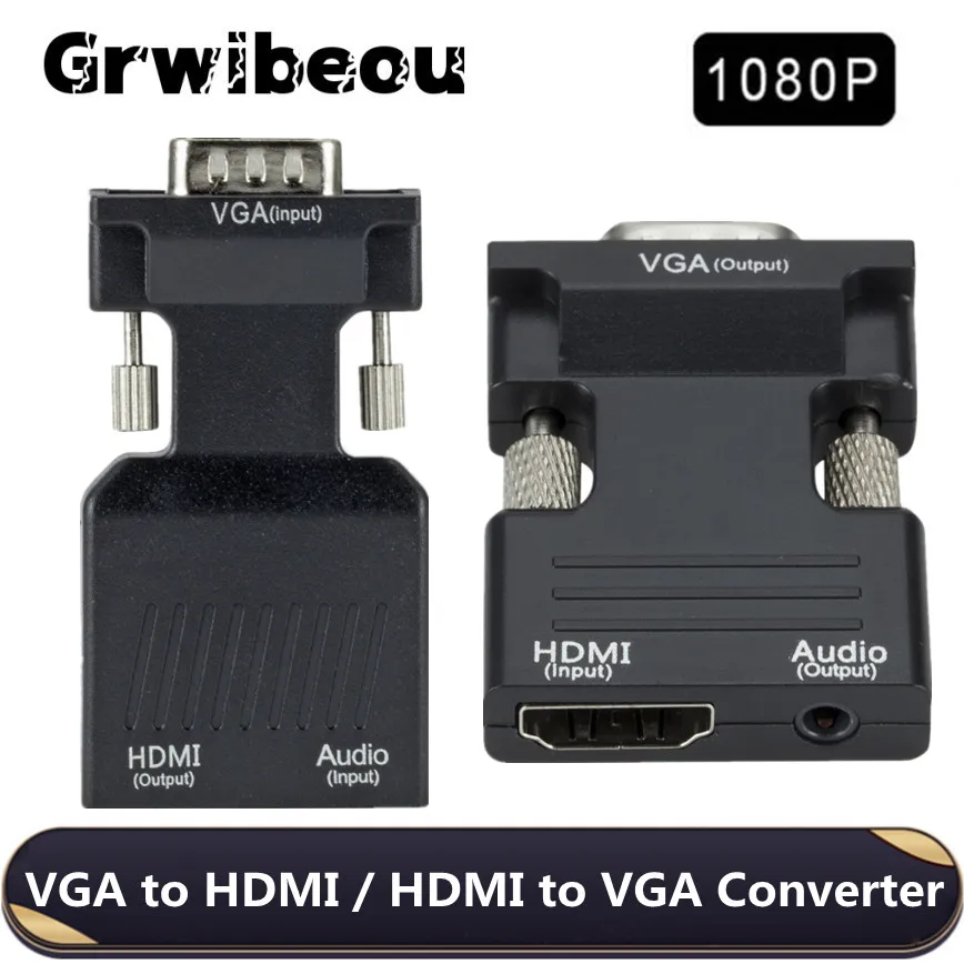 VGA to HDMI-compatible Converter HDMI-compatible to VGA 3.5mm Audio Cable 1080P Video Adapter for PC Laptop TV Monitor Projector