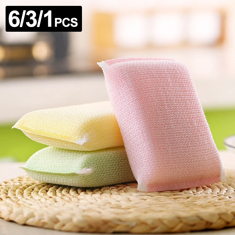 6/3/1pcs Kitchen Nonstick Oil Scouring Pad Oil Cleaning Cloth Washing Cloth To Wash Cloth Towel Brush Bowl Wash  Dish Sponge