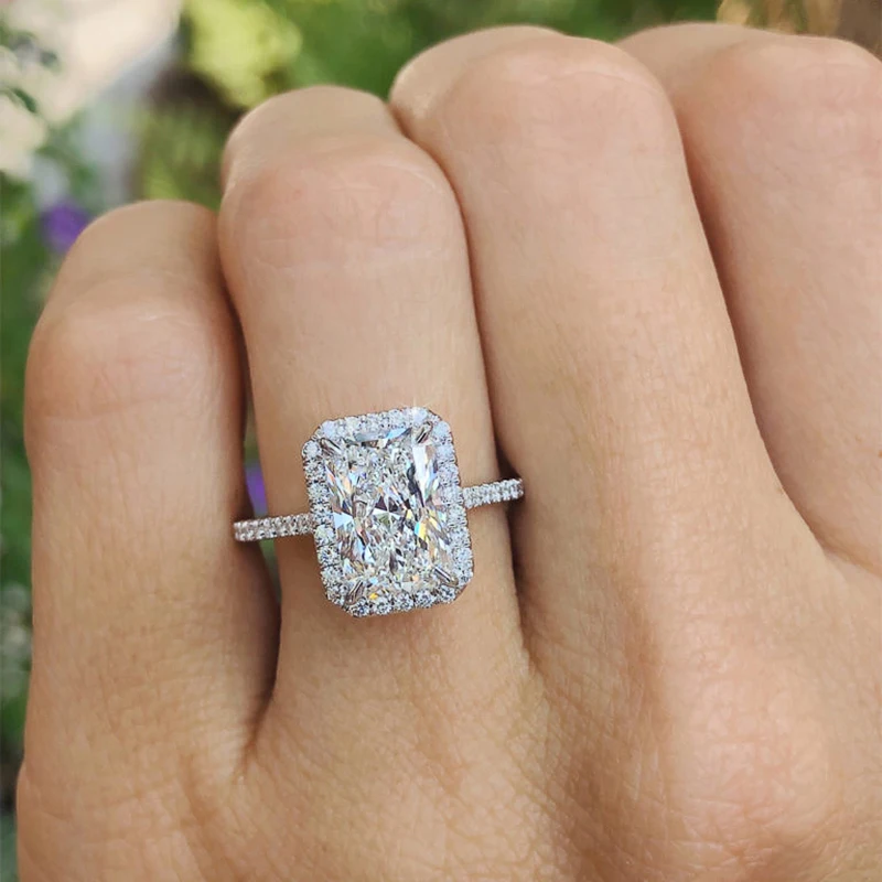 Huitan Hot Rectangular Cubic Zirconia Ring for Women Simple Geometric Square Shaped Finger Rings Wedding Bands Fashion Jewelry