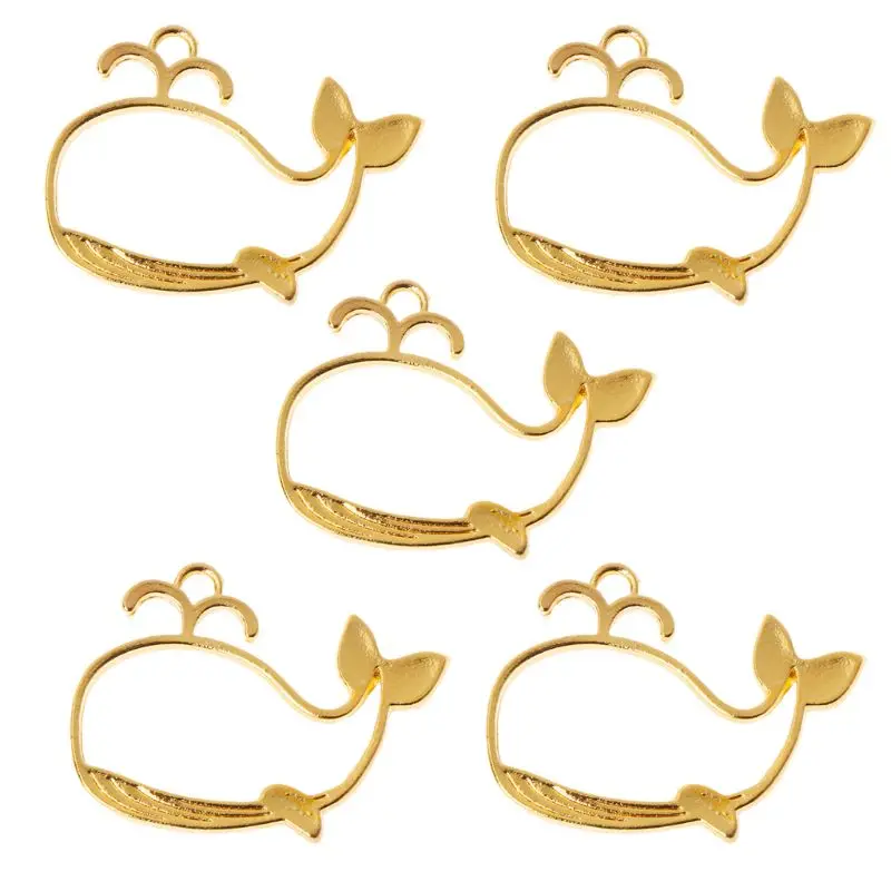 5Pcs Cartoon Whale Metal Frame Pendant Open Bezel Setting UV Resin Jewelry DIY