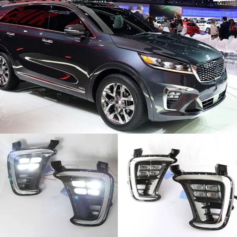 1 Set For KIA Sorento 2018 LED DRL Daytime Running Lights 12V ABS Fog Lamps Cover Driving Lights Accessories