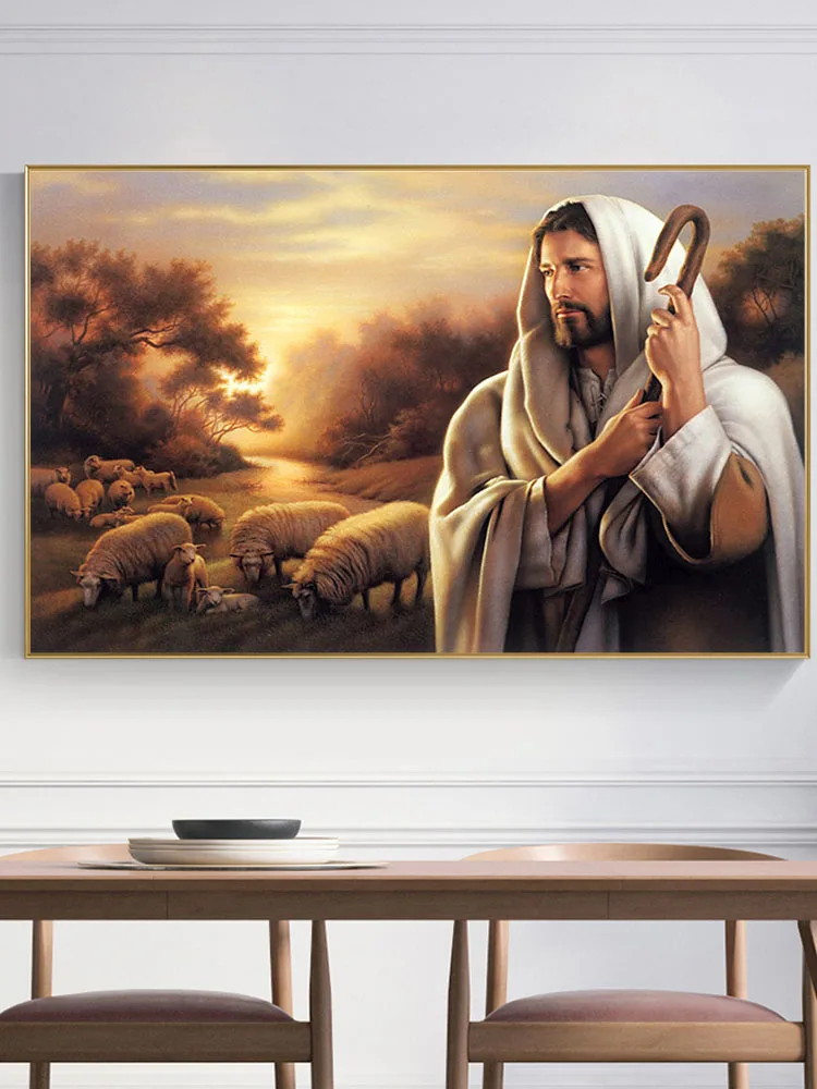 Jesus Herding The SheepOil Painting on Canvas Cuadros Posters and Prints Scandinavian Wall Art Picture Home Decor