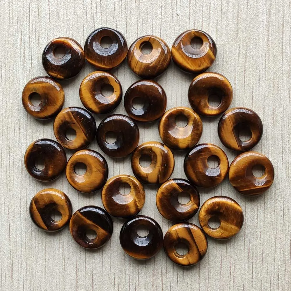 

good quality natural tiger eye stone gogo donut charms pendants beads 18mm for jewelry making Wholesale 12pcs/lot free shipping