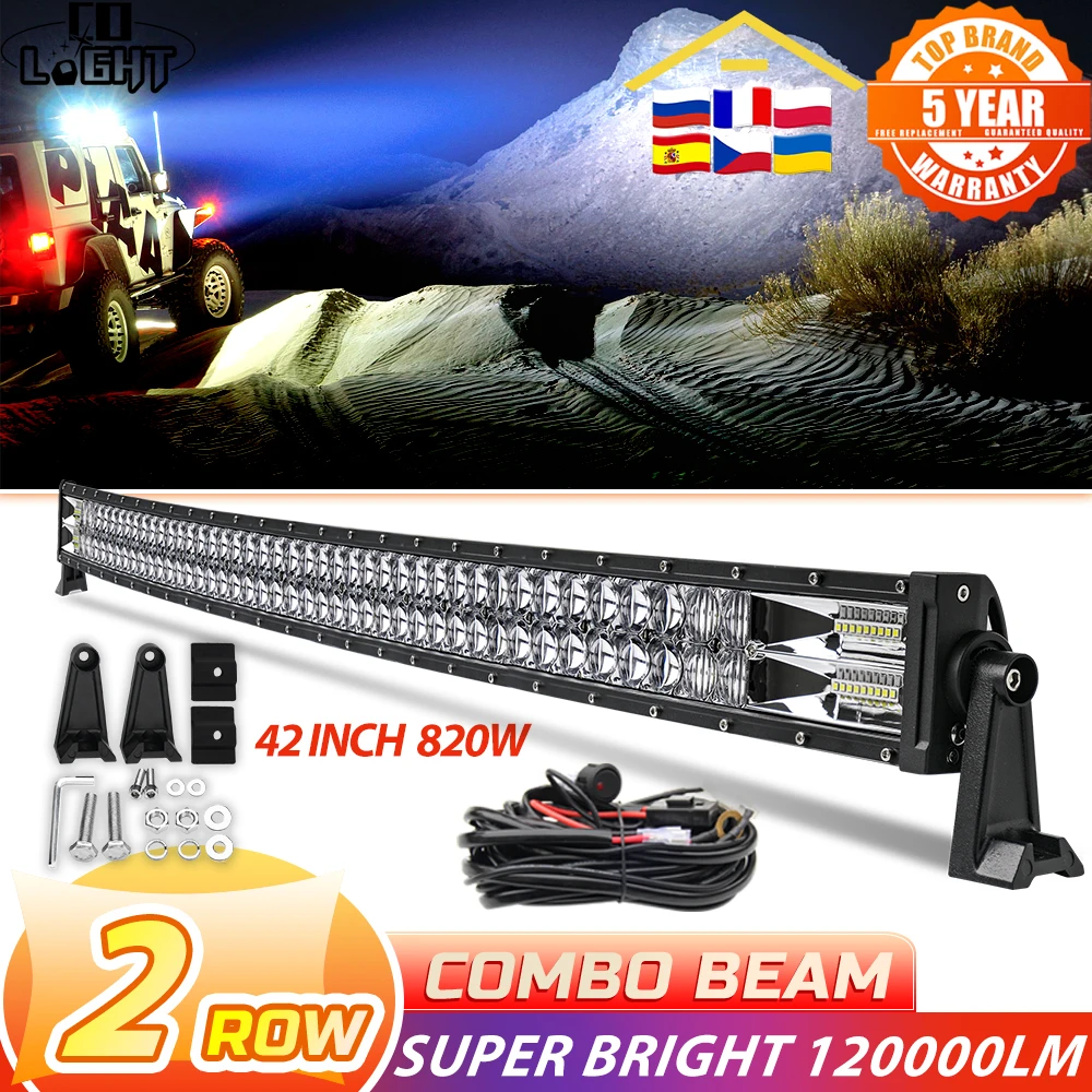 CO LIGHT 22 32 42 52 Inch Straight Curved Truck LED Work Light Bar 2-Rows Combo Beam ATV LED Bar For Off Road Auto Car 12V 24V