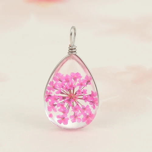 2 PCs Real Dried Flower Globe Bubble Bottle Charms Transparent Glass Drop Flowers Pendants For DIY Jewelry Finding Accessories