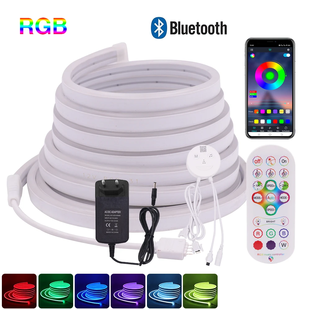 Bluetooth RGB Neon Strip 12V Waterproof 6 x 12MM SMD 3535 Flexible Ribbon Diode Lamp LED Strip For TV BackLight Home DIY Decor