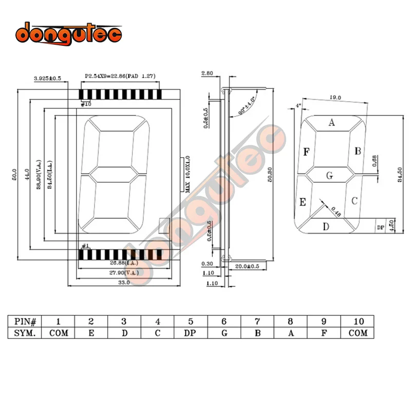 Panel LCD de segmento de 1 dígitos positivo TN de 10 pines, pantalla LCD de segmento de temperatura amplio