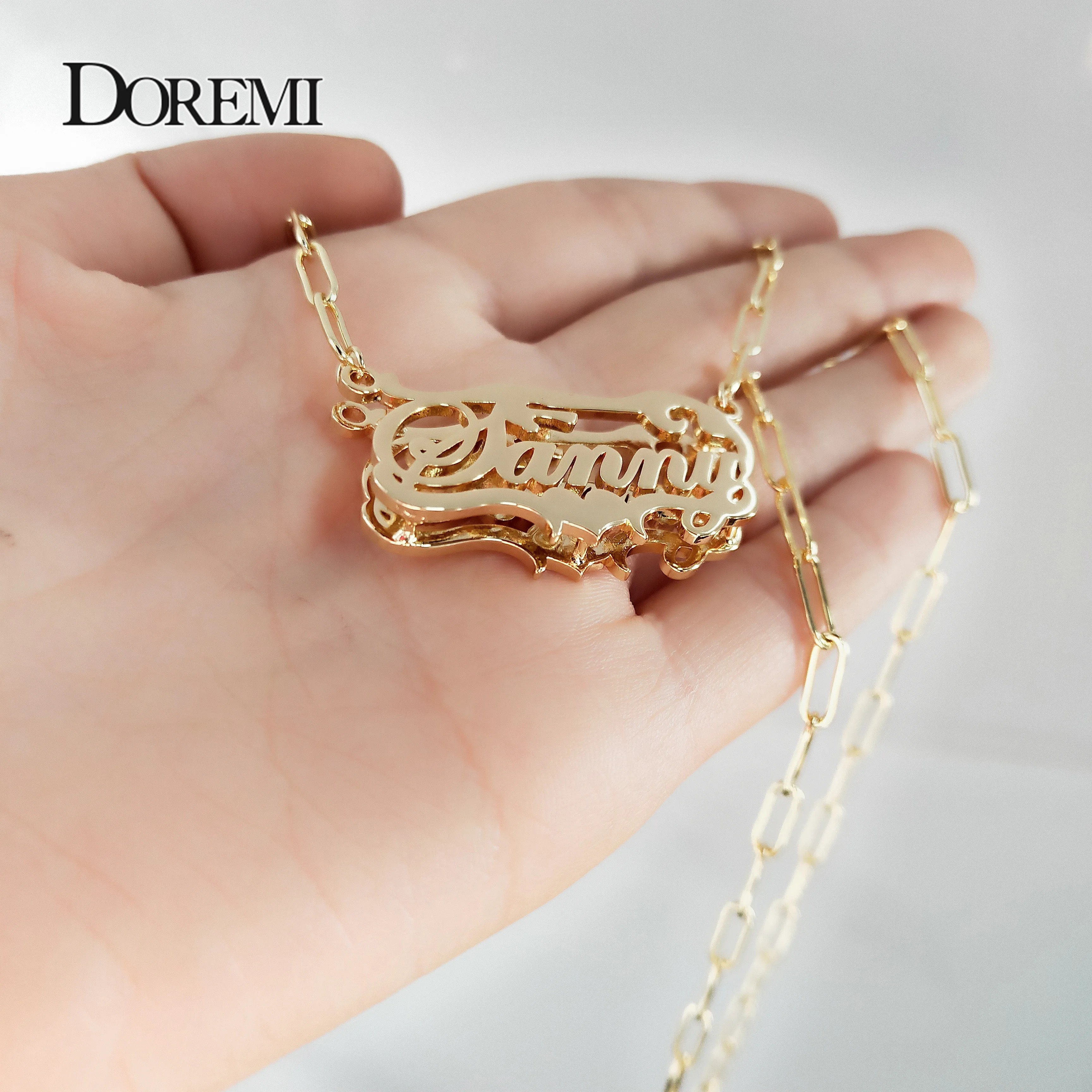 DOREMI Double Layered Custom Necklaces Stainless Custom Name Necklace Name Personalized Gold Plated Nameplate Necklace Hip Hop