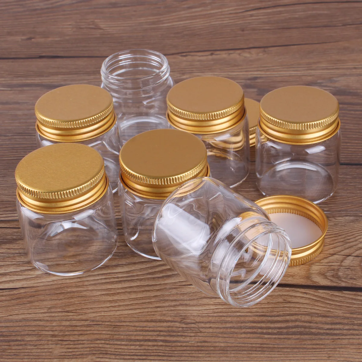 12 pieces 50ml 47*50*34mm Glass Bottles with Golden Aluminum Lids Spice Bottles Pill Container Candy Jars Vials for Wedding Gift