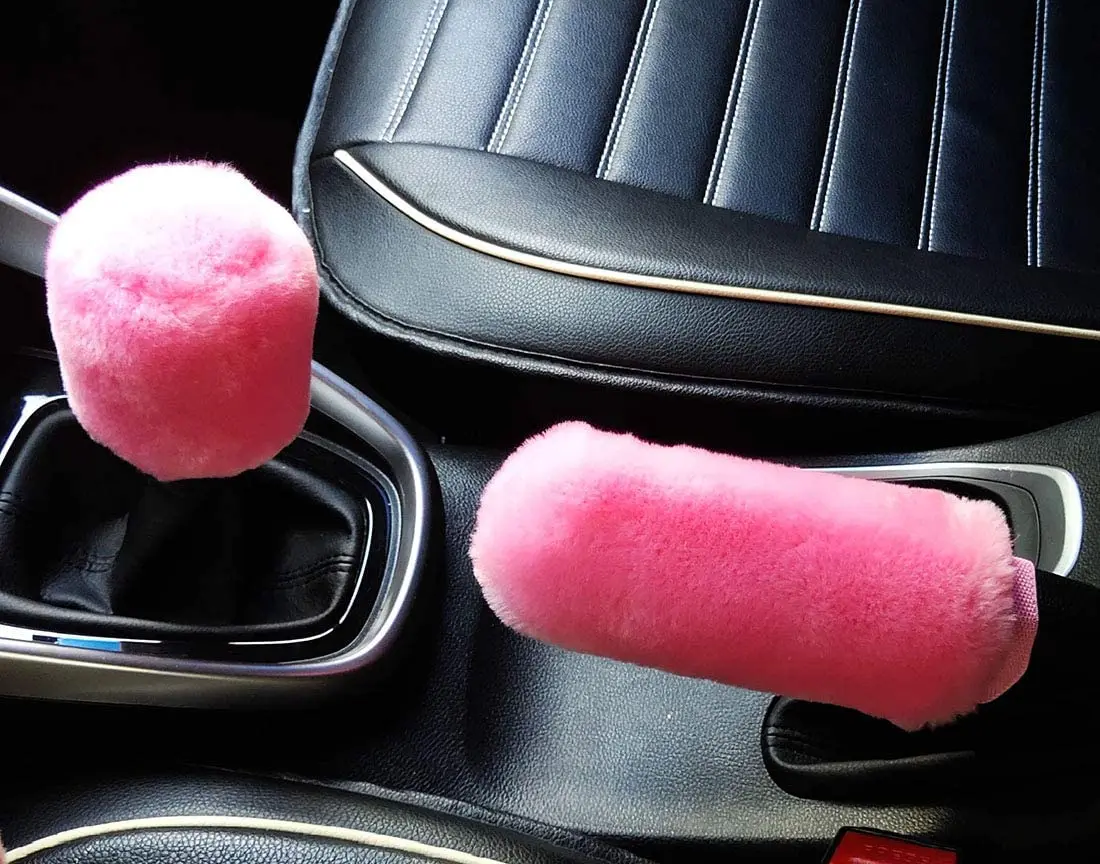 3pcs Car Plush Steering Wheel Cover Gearshift Handbrake Cover Protector Decoration Warm Super Thick Plush Collar Soft Fur Winter