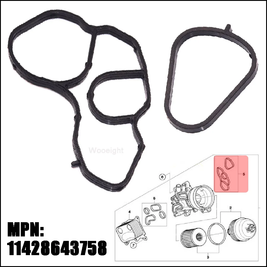 Wooeight Rubber Oil Filter Cooler Stand Housing Adaptor Gasket Seal Set 11428643758 Fit For BMW Mini R56 Cooper 11427537293