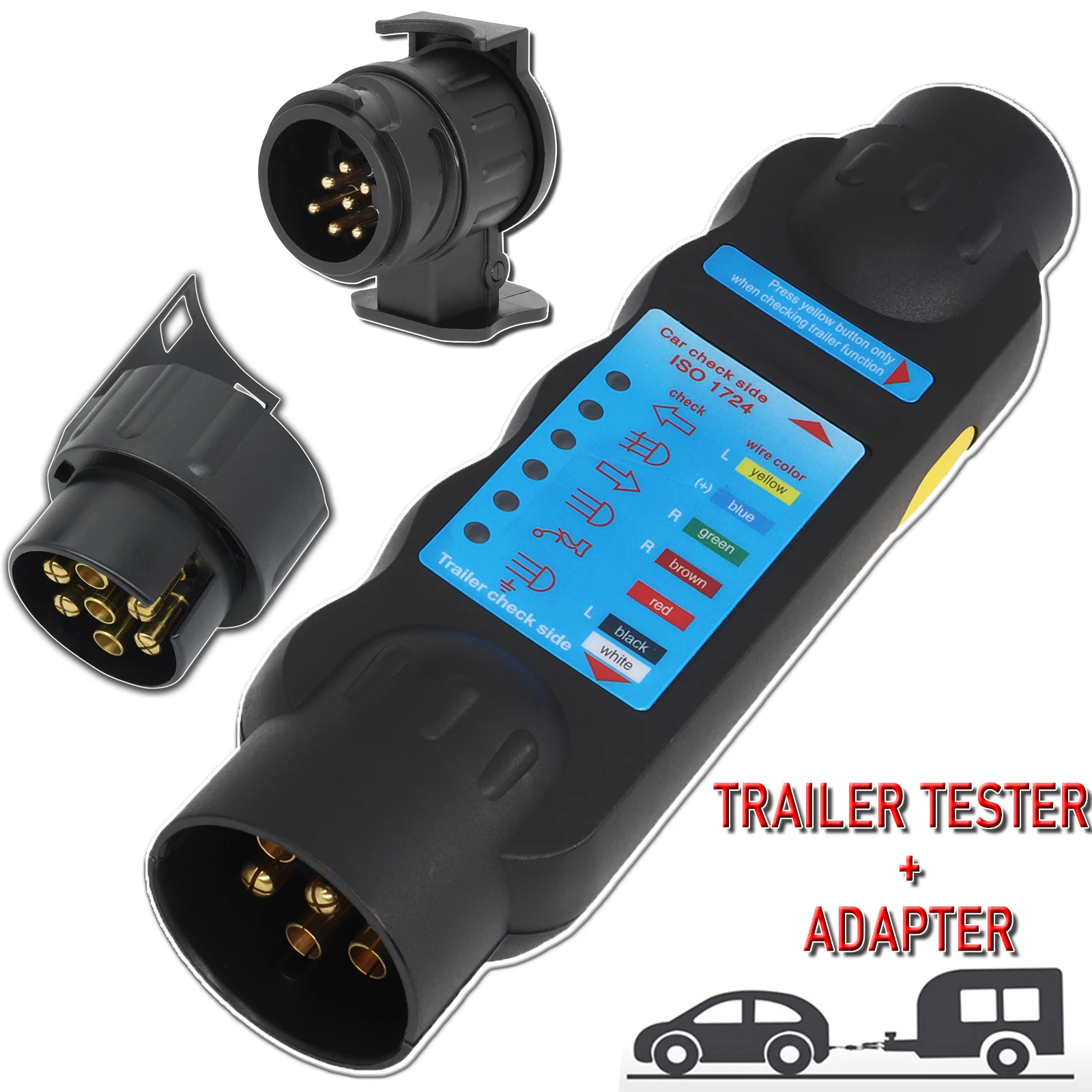 12V 7Pin European Truck Trailer Tester Wiring Circuit Light Test Tool Diagnostic Tools Car Circuit Testing + Plug Socket Adapter