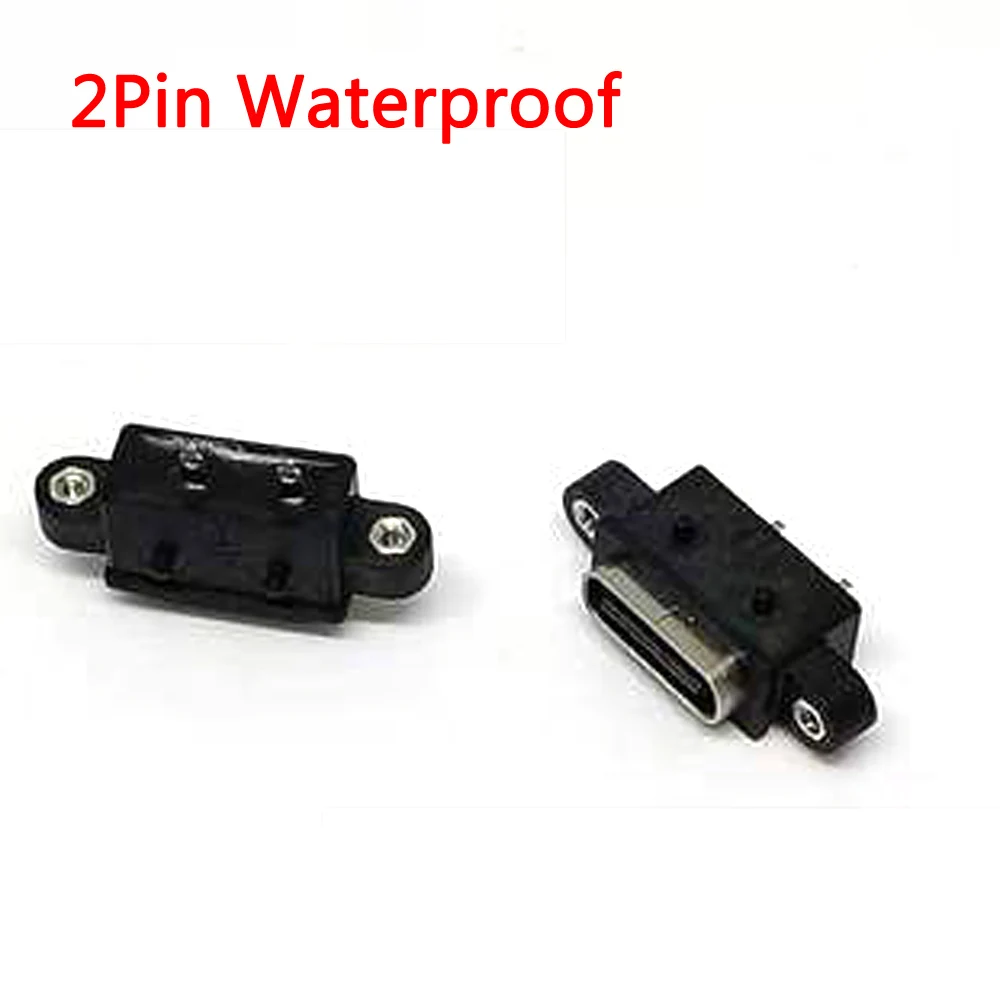 نوع C 2Pin عمودي مقاوم للماء أنثى USB C منفذ المقبس مع ثقب المسمار شحن سريع واجهة الشحن 180 درجة DIP موصل