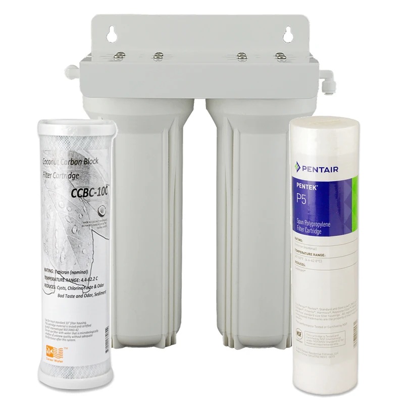 Coronwater Under Sink Two Stage Domestic Water Filter System Kitchen Water Filtration 5 micron and Coconut Activated Carbon