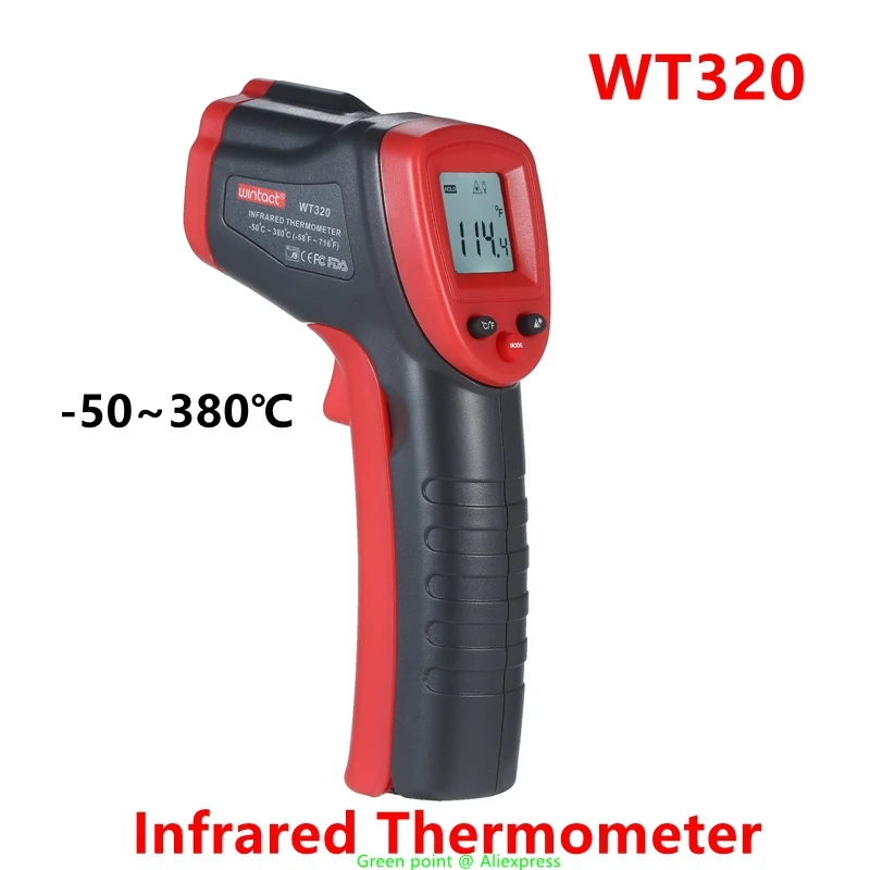 

5PCS WINTACT Digital Backlit Screen Infrared Thermometer WT320 Laser Non-Contact Thermometer Self-Calibration For Food Water