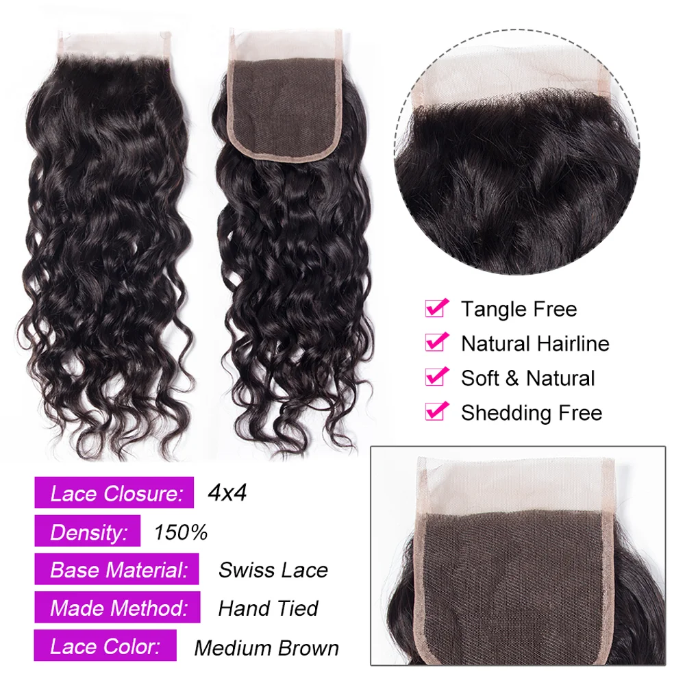 Water Wave Lace Closure 8-22 Inch Pre Plucked Brazilian Remy 4x4 5x5 13x4 Transparent Lace Frontal Closure Human Hair For Women