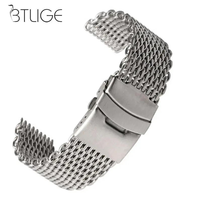 18/20/22/24mm Steel Dive Shark Mesh for Milanese Watch Bracelet Strap Band Weaving Double Snap Strap