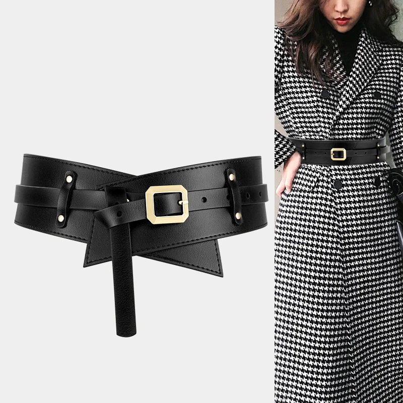 Newest Wide Slim Corset Knotted Belt Luxury Faux Leather Waistbands Skirt Gold Metal Pin Buckle Waist Strap Girl Party Sweater