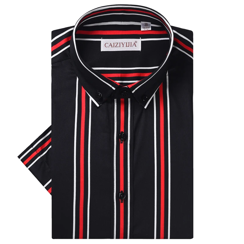 Men's Short Sleeve Multi-Color Striped Shirts Comfortable Cotton Smart Casual Standard-fit Button Down Collar Easy Care Shirt