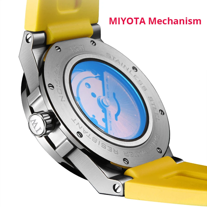 2021 New MIYOTA Watch for Men Switzerland I&W Men Mechanical Wristwatch Sapphire Luminous Silicone 50m Waterproof Sport Watches