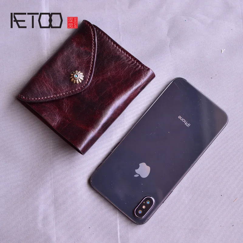 

AETOO First layer cowhide simple wallet, fold retro practical leather wallet, short storage wallet, coin purse