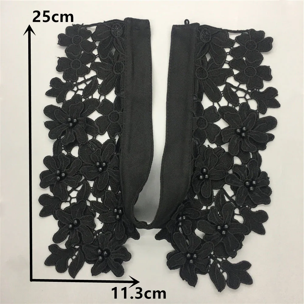 Black and white lace false collar button decoration ABS pearl applique embroidery DIY clothing accessories 1 piece for sale