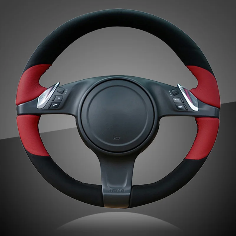 Custom Hand Stitching Car Steering Wheel Cover for Porsche Cayenne Panamera 2010 2011 Interior Auto Braid On The Wheel Cover