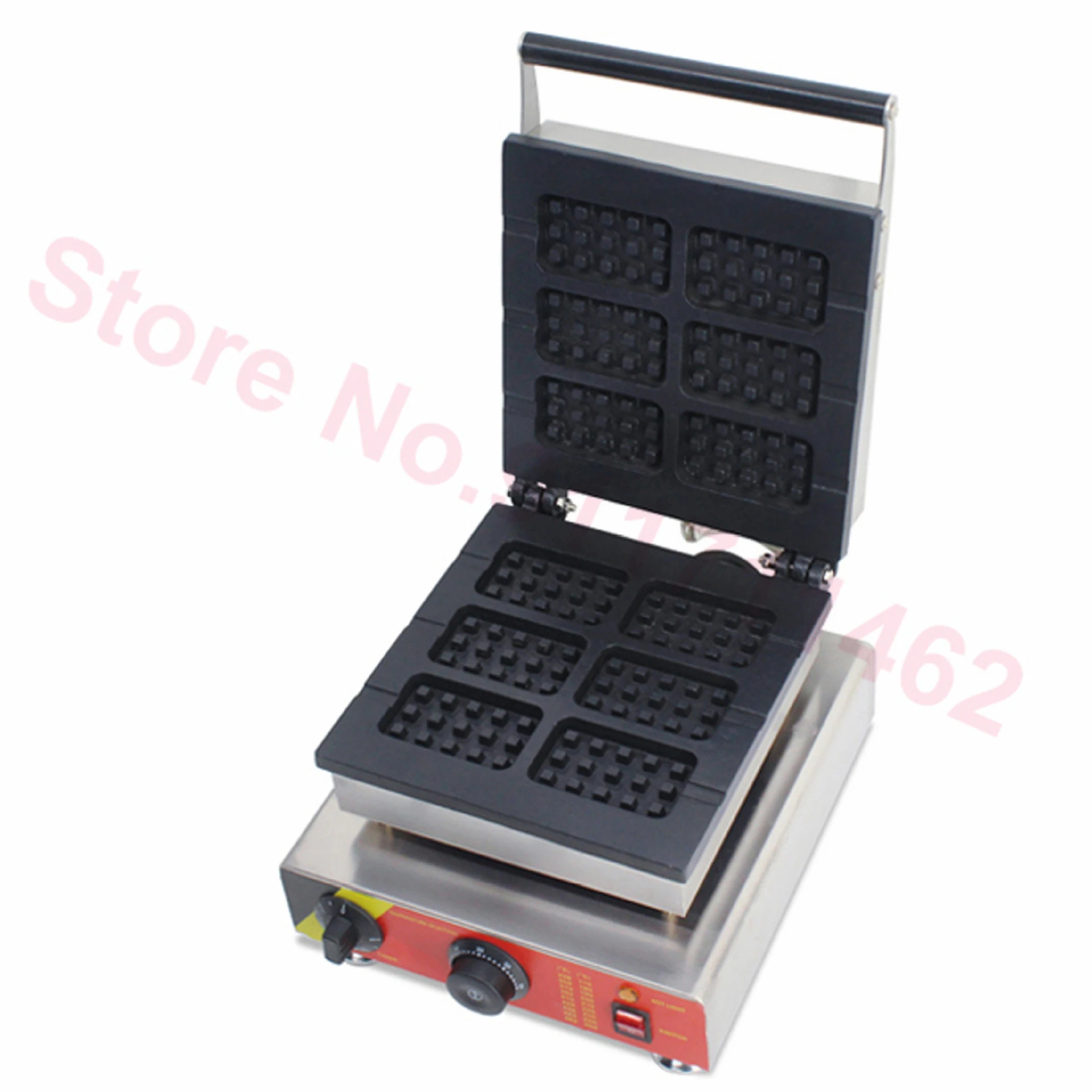 Commercial 6 Rectangle Waffle Baker Belgian Waffles on a Stick Waffle Maker Iron Non-stick Muffin Toaster