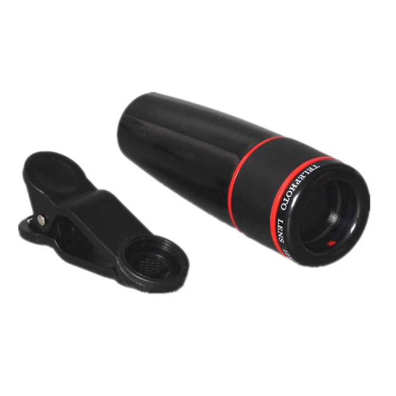 Universal Bullet-Type 12X Telephoto Lens, Mobile Phone External Lens Camera Telescope, Clip-On, Easy to Install and Carry