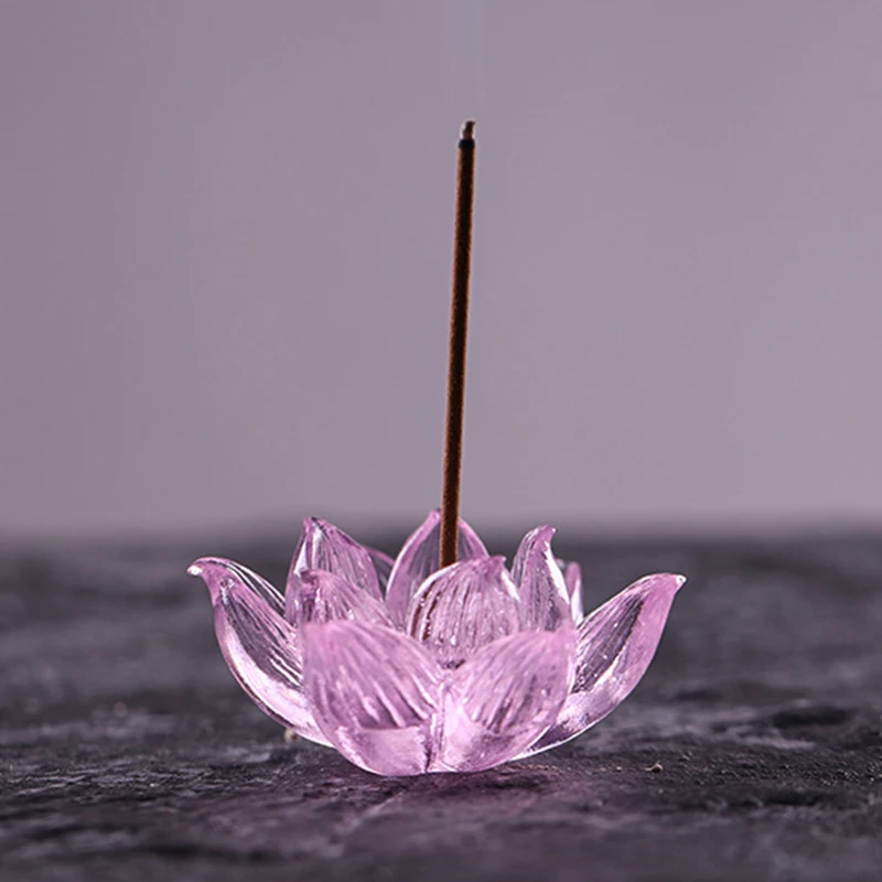 Creative Zen Aromatherapy Censer Glass Lotus Incense Stick Holder Handmade Colored Crystal Incense Burner Buddha Home Decoration