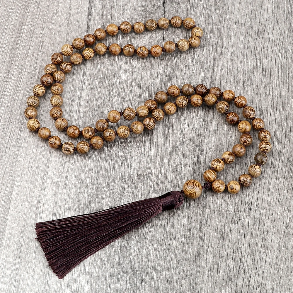 6/8mm Original Wooden Beads Necklace with Tassel Japamala Prayer Malas Yoga Meditation Long Necklaces Tibetan Buddhist Jewelry