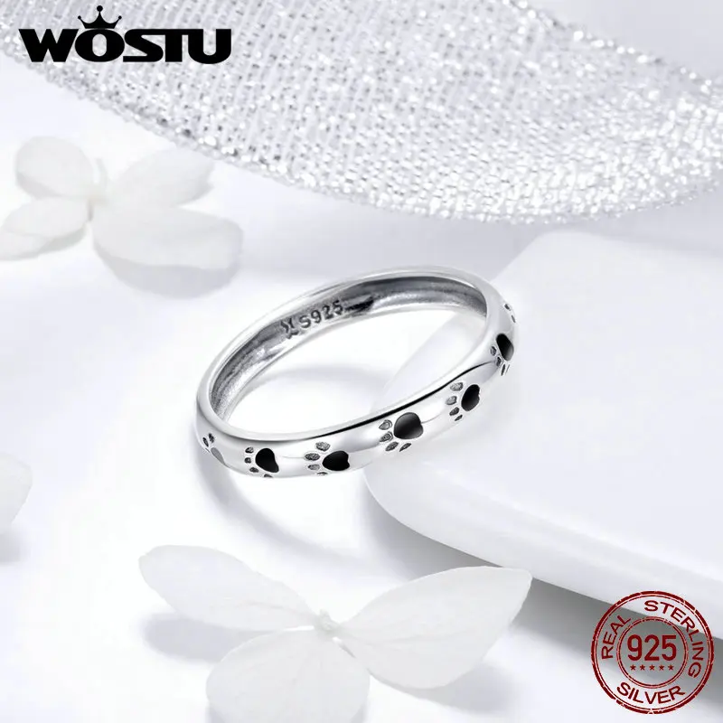 WOSTU Genuine 100% 925 Sterling Silver Glitter Stackable Circle Finger Rings For Women Engagement Wedding Round Fine Jewelry