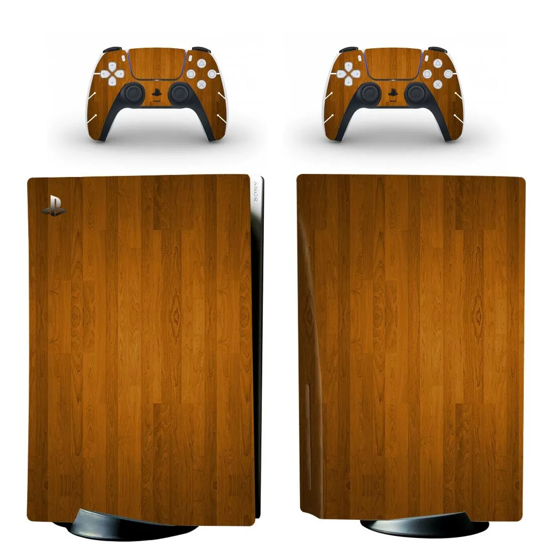 Wood Design PS5 Disc Skin Sticker for Playstation 5 Console & 2 Controllers Decal Vinyl Protective Disk Skins