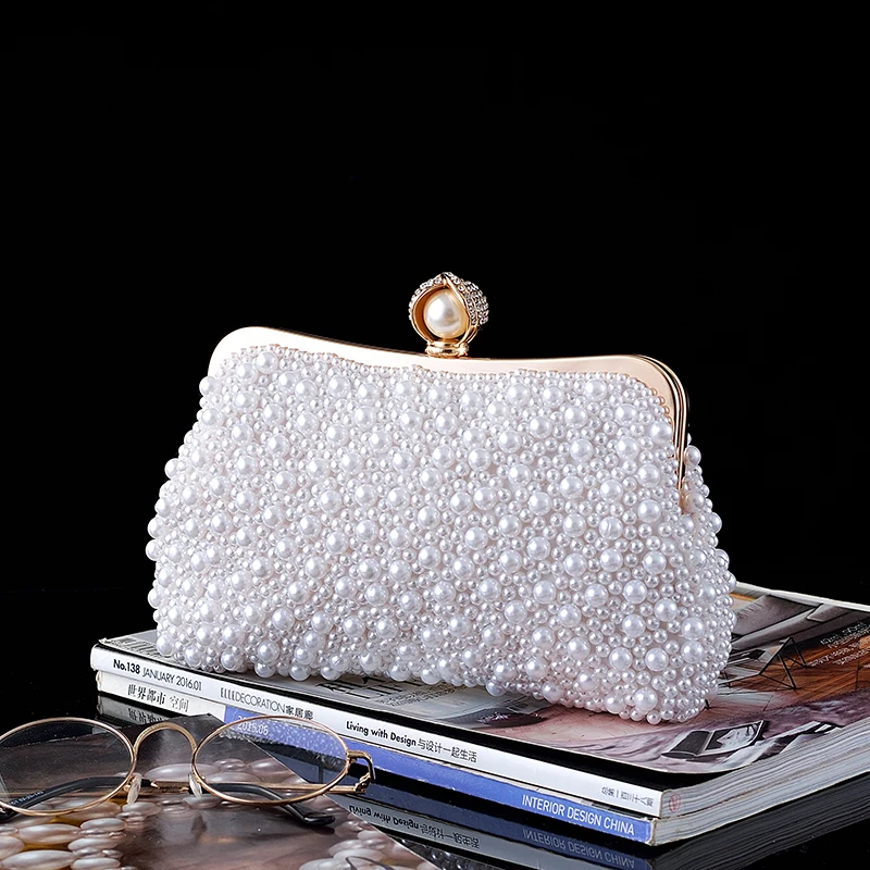 Women's Beading / Pearl / Imitation Pearl Satin Evening Bag Solid Colored White-Beige-black