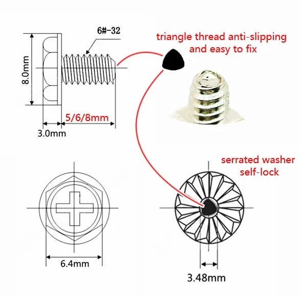 100pcs Black Silver 6#-32x5/6/8mm PC Case Power Supply PSU Hard Drive Motherboard Phillips Head Mount Fix Screw DIY Computer B - view 6