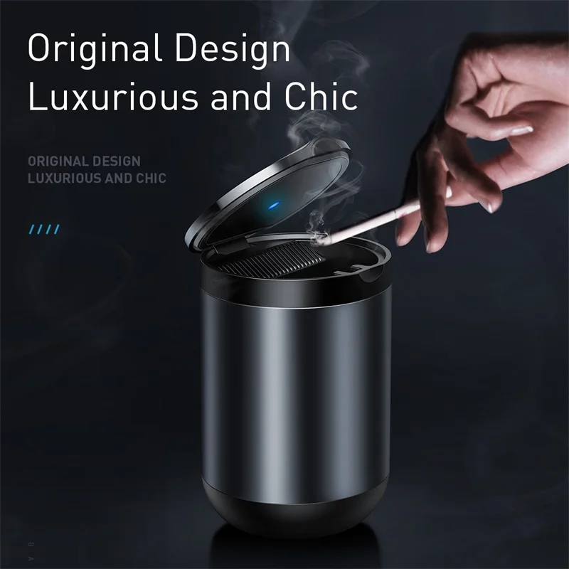 Car Ashtray LED Light Alloy Ash Tray Aluminum Cup Portable Smokeless Auto Ashtray Flame Retardant Cigarette Holder Box