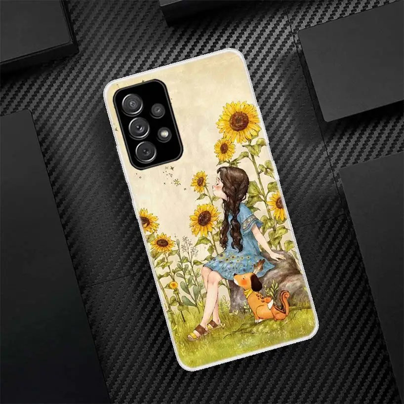 Beauty Yellow Sunflower Print Phone Case For Samsung Galaxy A55 A54 A52 A53 A15 A14 A12 A13 A25 A24 A22 A23 A35 A34 A32 A33 A04S