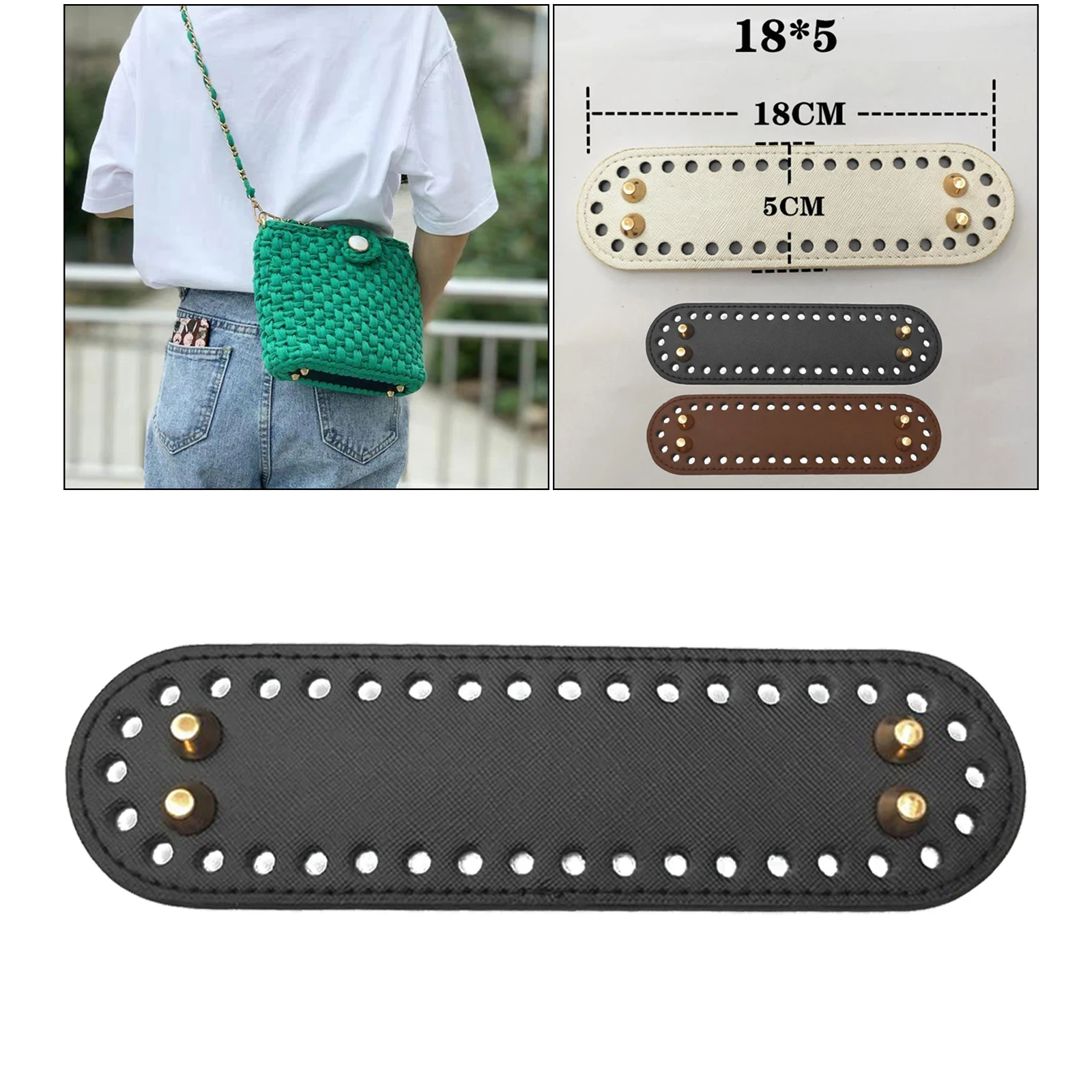 PU Leather Crochet Bag Bottom Oval Bottom for Bags Cushion Base with Holes DIY Accessories Nail Bottom Shaper Pad Weaving Bags