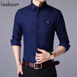 2023 outono nova marca de moda designer camisa homem vestido camisa manga longa fino ajuste botão para baixo 100% algodão casual roupas masculinas