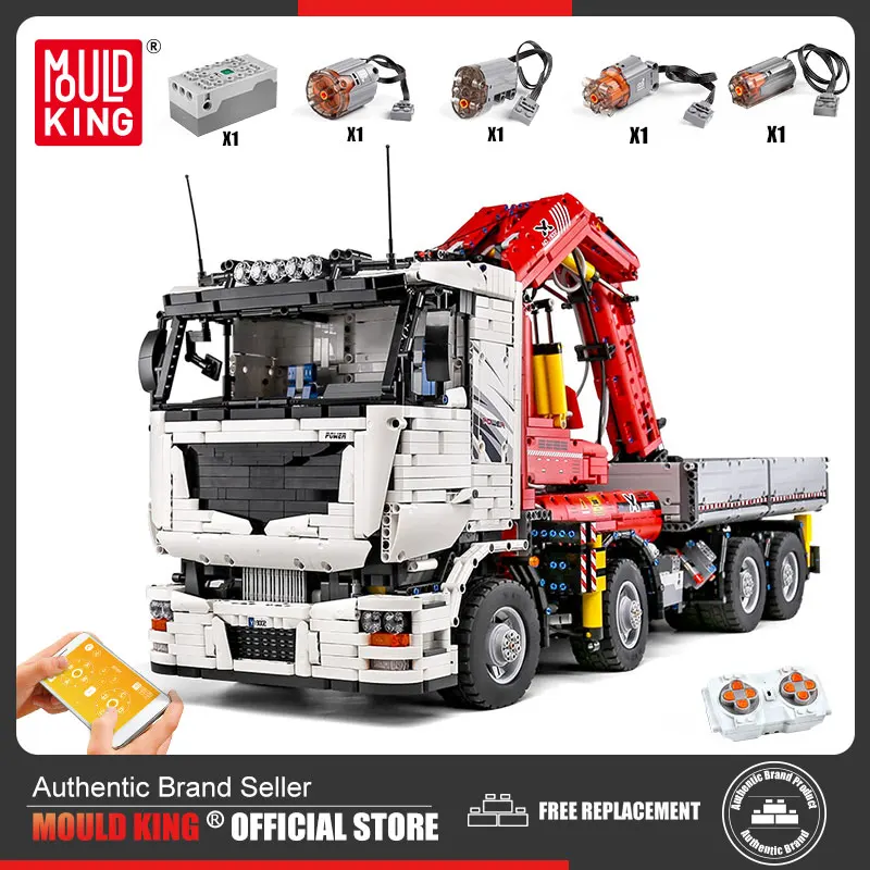 MOULD KING 19002 Technial Building Blocks App Control Motorized Pneumatic Crane Truck MOC-8800 Bricks Model Toys For Kids Gifts