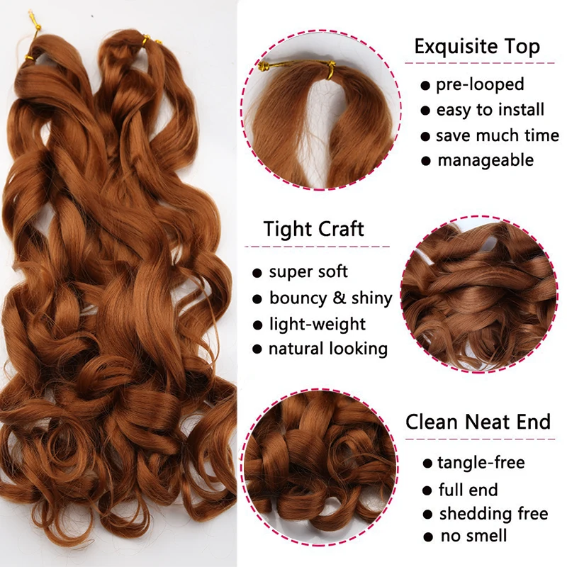 Sintético solto onda trançando extensões de cabelo para mulheres, cachos espirais, crochê cabelo, pré esticado, tranças ombre, francês