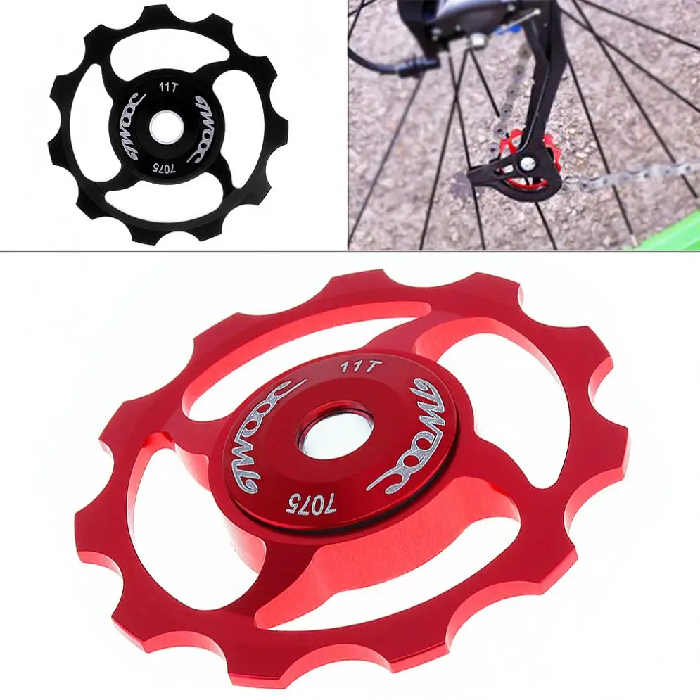 

4 Hole CNC Aluminum Alloy 11T Bicycle Rear Derailleur Pulley Guide Wheel Ceramics Bearing Idler Pulley for MTB/Road Bike