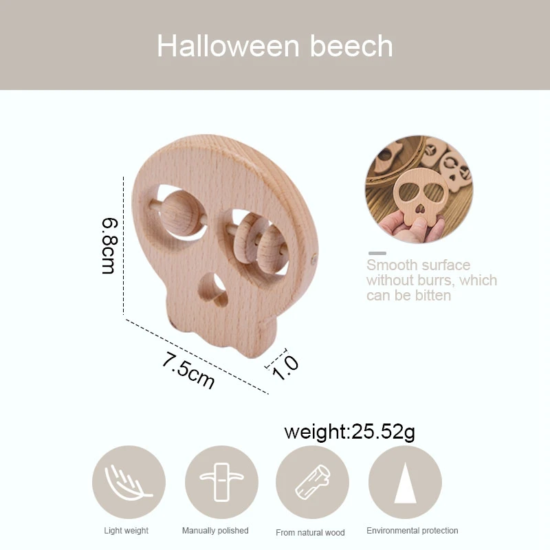 1pc Baby Teether Halloween Beech Wood Teethers Toy Pendant BPA Free Wooden Pumpkin Baby Nursing Bead Pendant Children's Goods