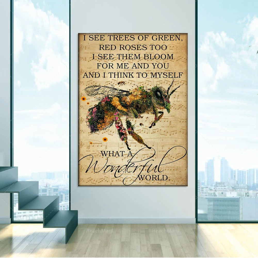 يا له من عالم النحل الرائع، لقد رأى ملصقات كلمة لأشجار الورد الخضراء والحمراء. أنواع النحل. الملصقات الفنية للعيش