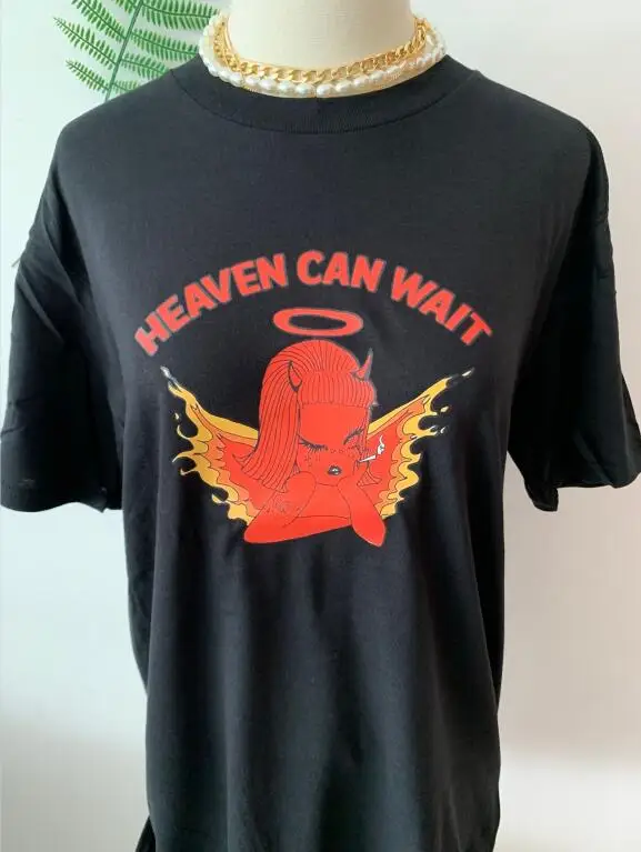 PUDO-XSX Heaven Can Wait Angel พิมพ์ผู้หญิง Tshirt Cotton สบายๆตลกเสื้อ T เลดี้ Yong สาว Top Tee